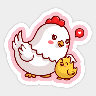 Cute Mom Chicken And Chick Cartoon Sticker